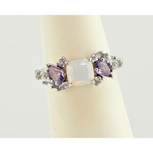 Bomb Party Ring Sz 6 "As It Was" Moonstone & Amethyst on Rhodium RBP7461